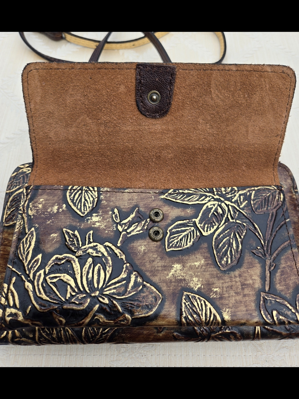 Patricia Nash Azario Embossed floral crossbody bag brown metallic Clutch Handbag - Picture 7 of 10